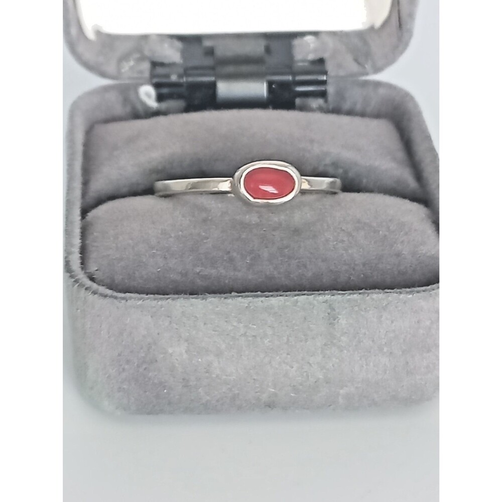 SHUBE red coral ring Sterling silver signed Size 8